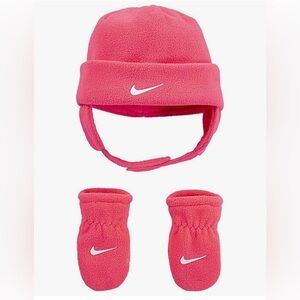 Nike Baby Fleece Chin Strap Trapper Hat & Mittens Set - Racer Pink
